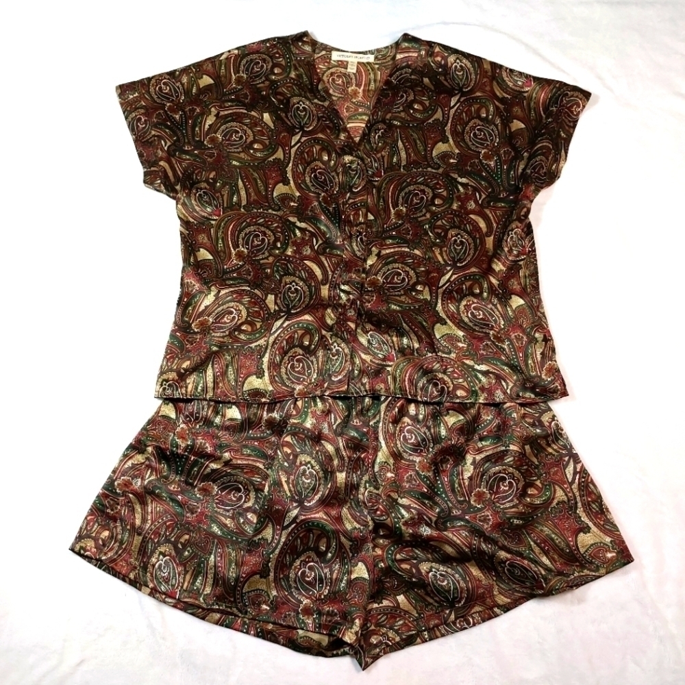 VICTORIA’S SECRET VINTAGE PLUM PAISLEY PAJAMA SET SIZE LARGE